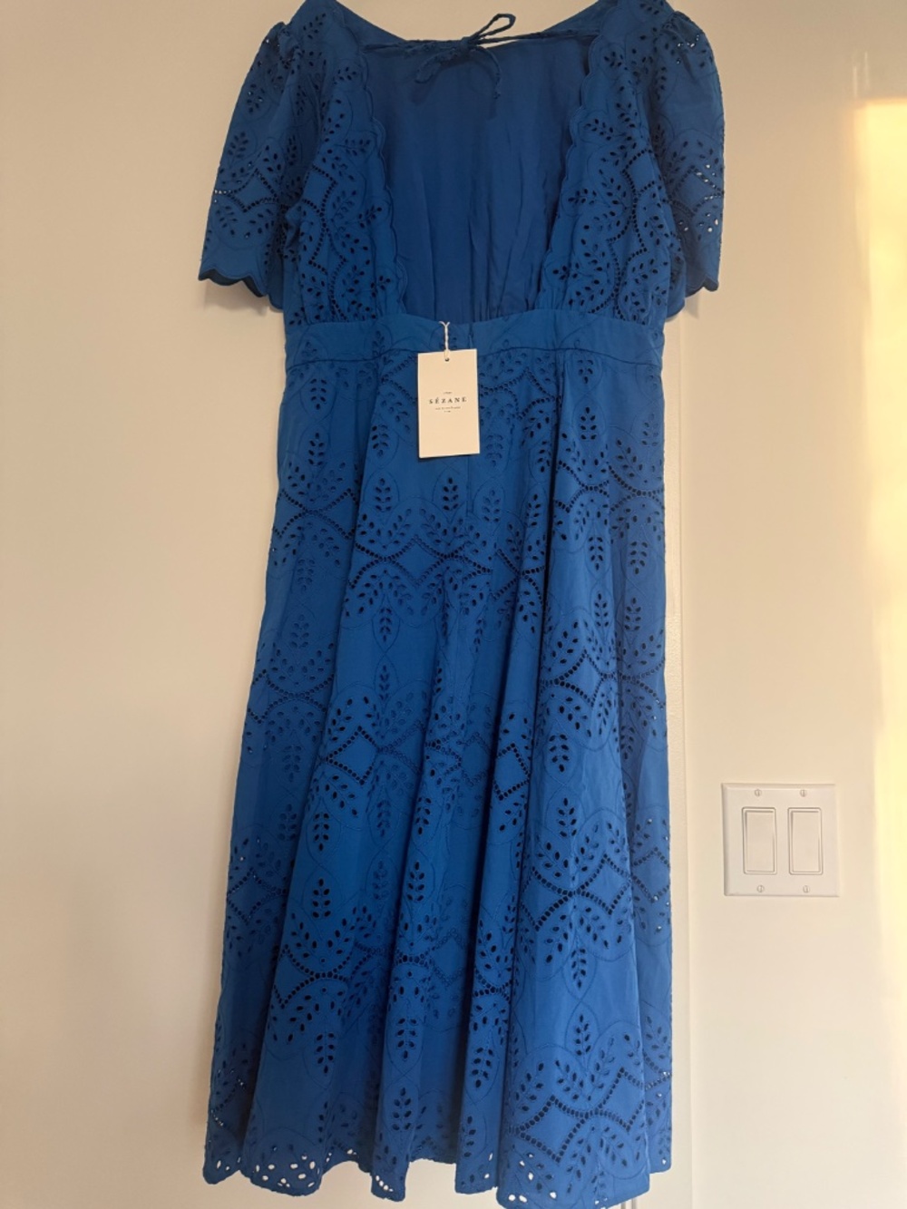 Sézane Ladya Embroidered Midi Dress in Vibrant Blue FR 44/ US 12 (New) - Picture 5 of 7